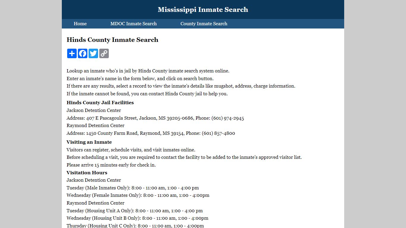 Hinds County Inmate Search - Mississippi Inmate Search